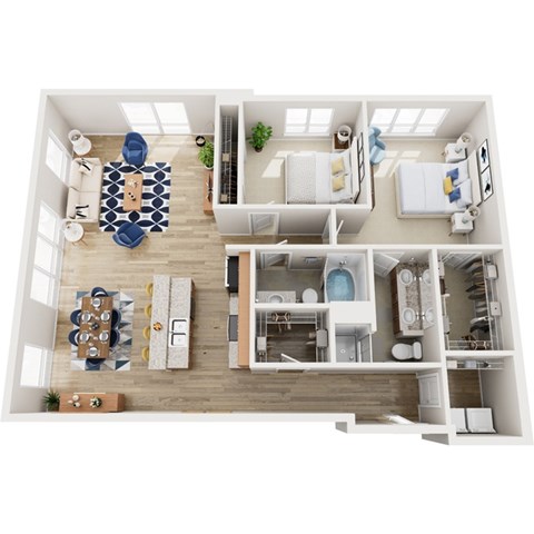 Floor plan for 2 beds, 2 baths, 1392 sqft